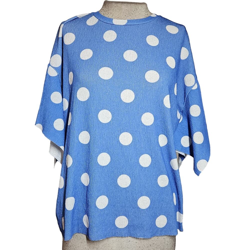 Blue Polka Dot Short Sleeve Blouse Size Small